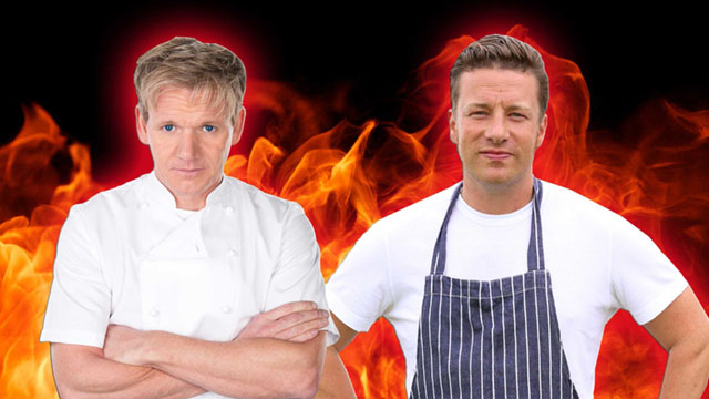 Gordon Ramsay và Jamis Oliver là hai thế cực luôn đối đầu nhau Gordon Ramsay va Jamis Oliver luon doi dau nhau