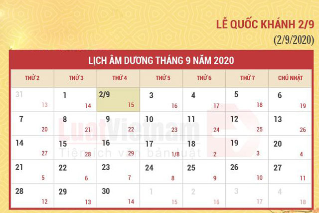Quốc Khánh 2020 rơi vào thứ Tư nên không có ngày nghỉ bù nghỉ lễ Quốc Khánh 2020