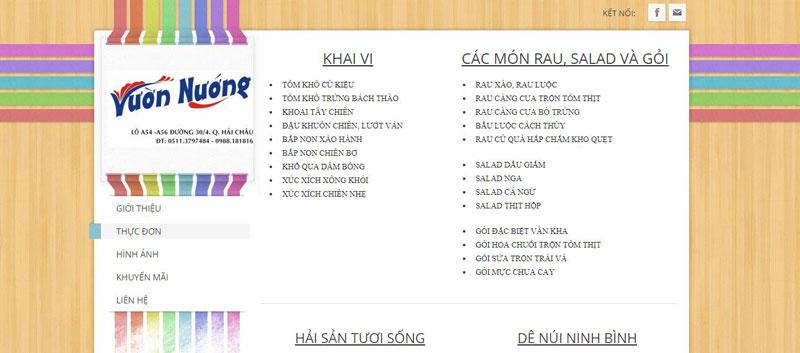 Menu nhà hàng Vườn Nướng menu nha hang vuon nuong